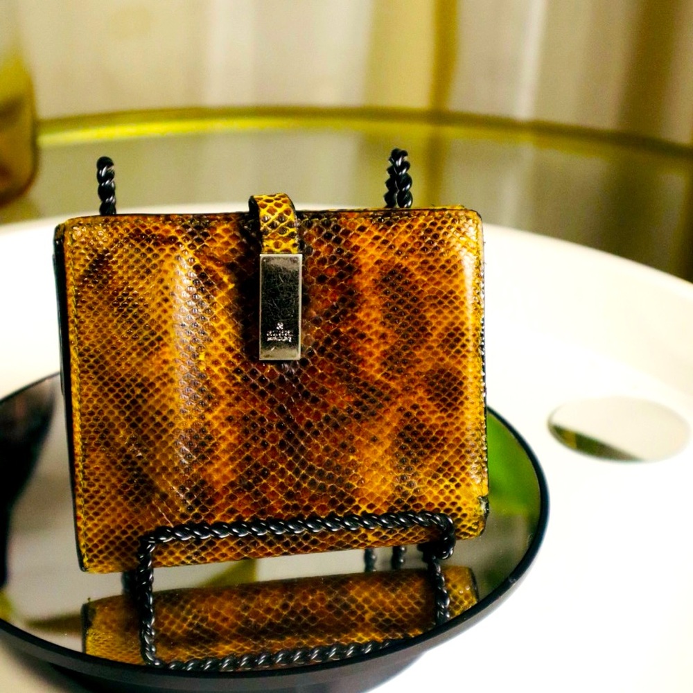 Rare Gucci Vintage Python Skin PVC Wallet Logo Bifold with Box/Gucci Bag